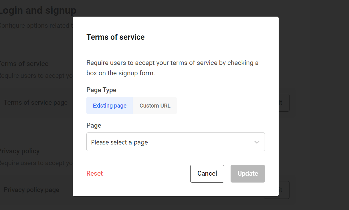 Select TOS page in the Hub Client