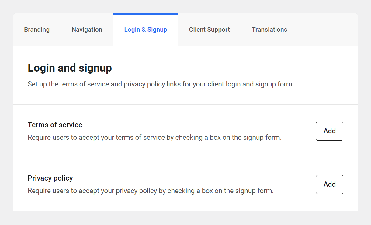 Login and Signup options in the Hub Client