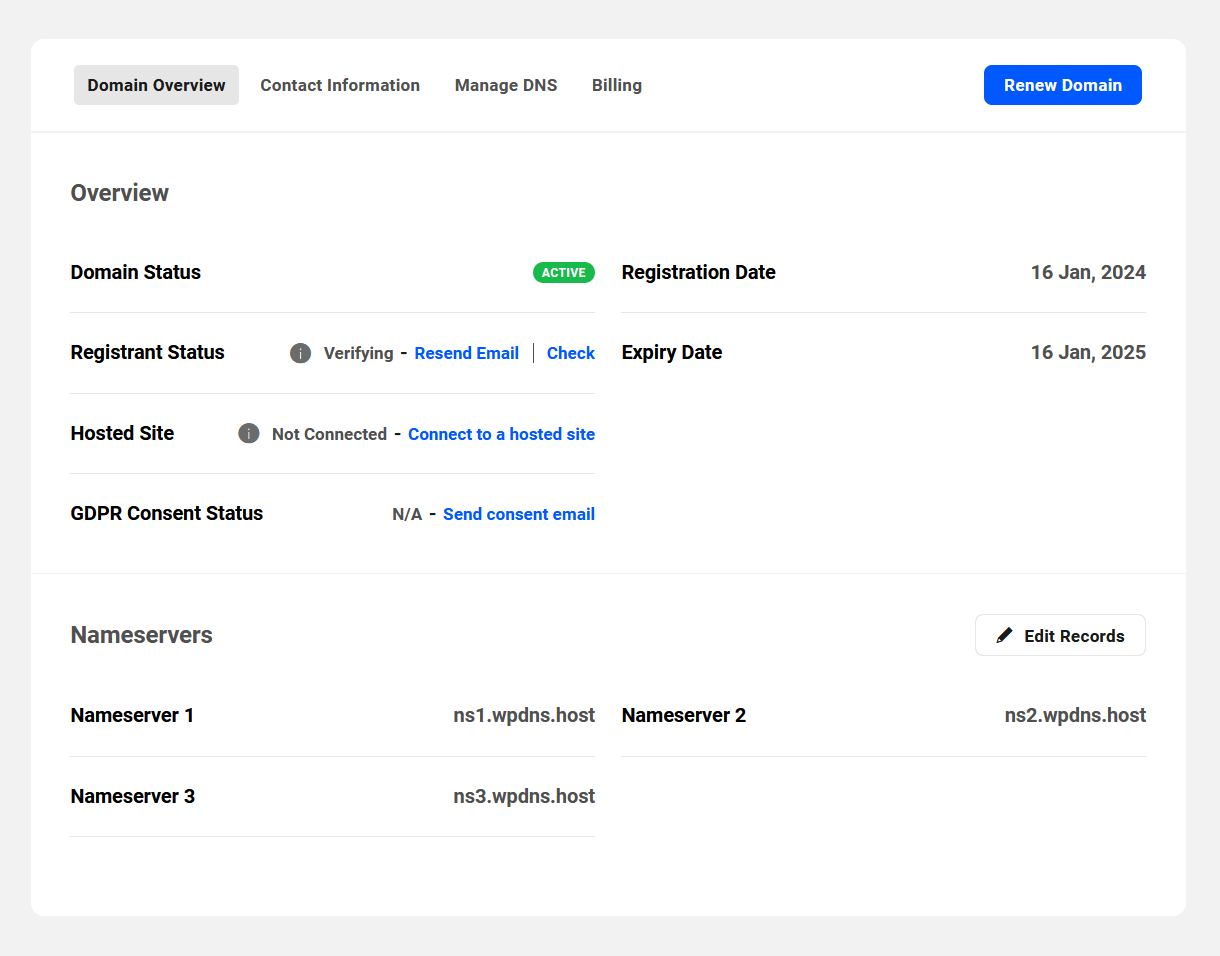 Client view of Domain overview in the Hub Client