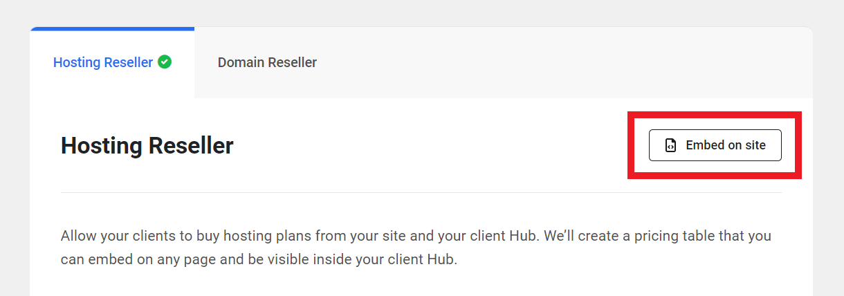 Embed the Hosting Reseller pricing table in the Hub