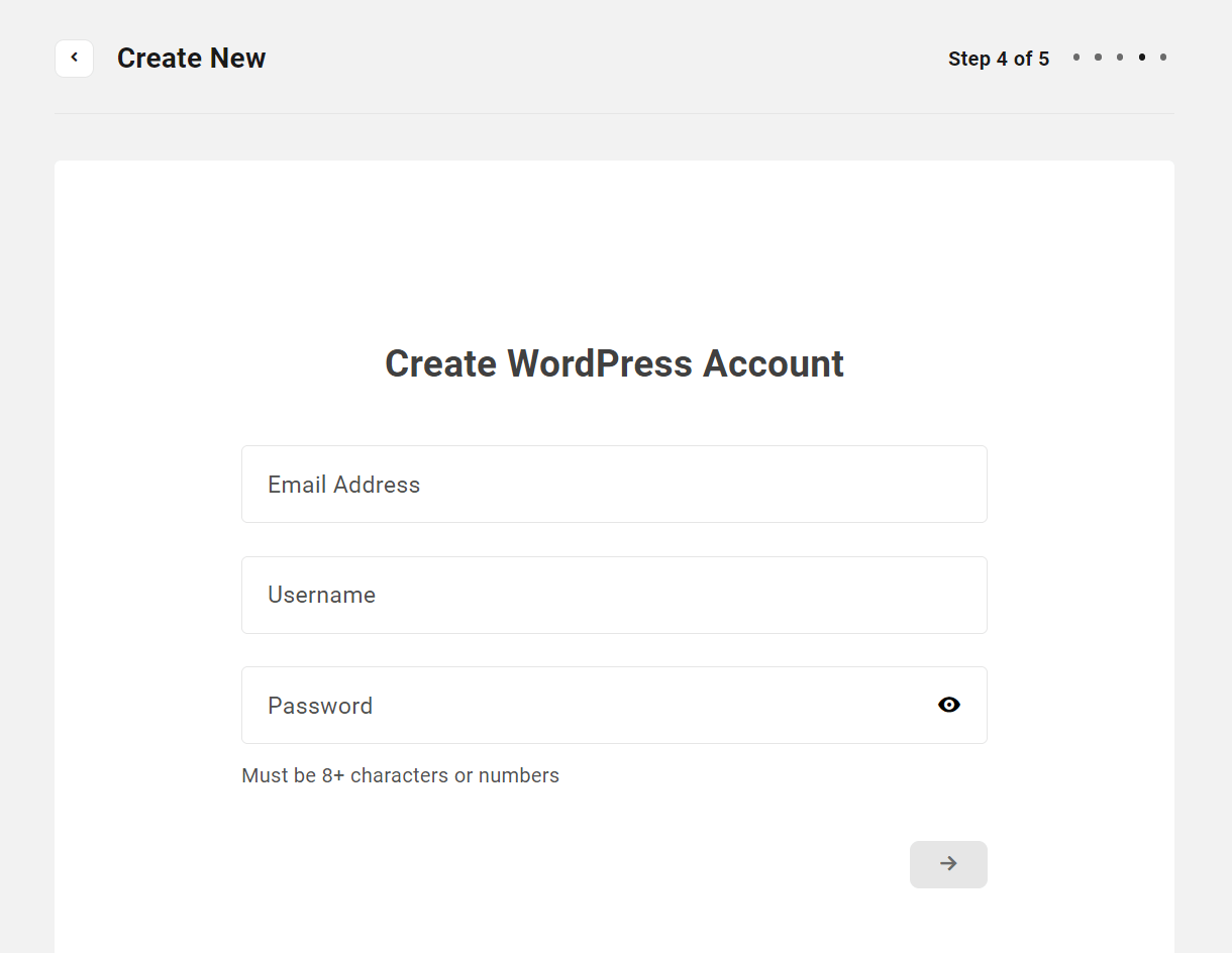 Create WordPress account for a new hosting site in the Client Portal