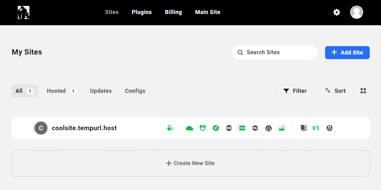 Site creation complete for a new hosting site in the Client Portal