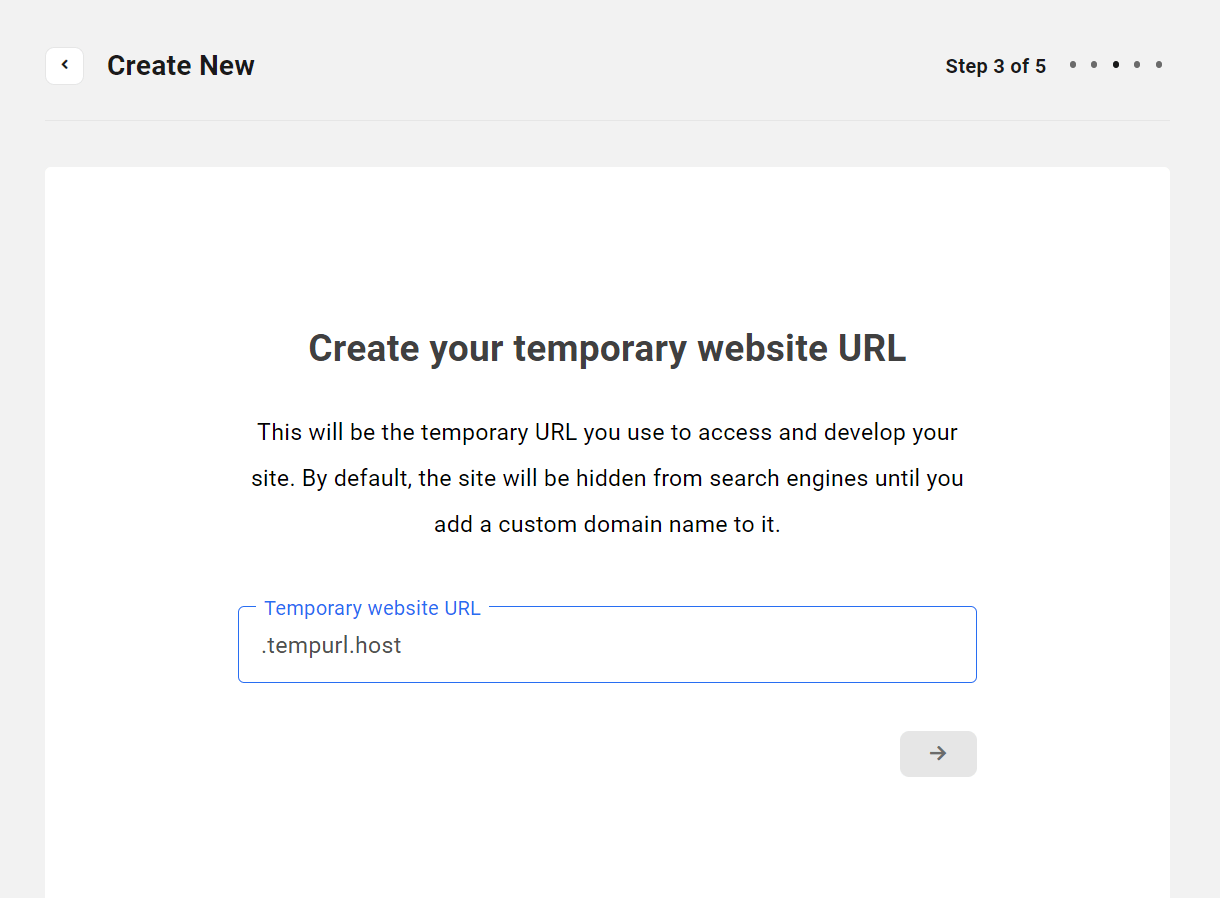 Create URL for a new hosting site in the Client Portal