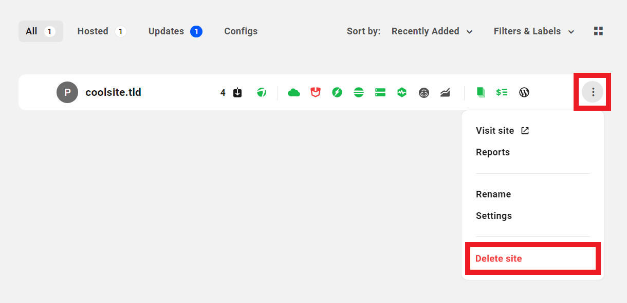 Delete a hosting site in the Client Portal