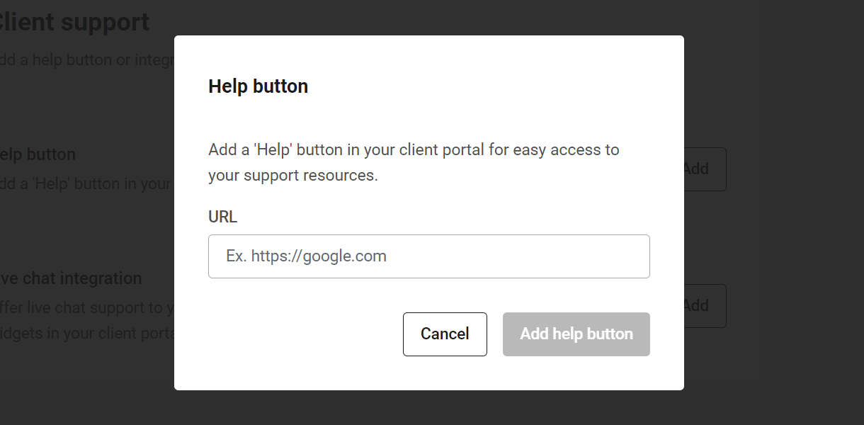 Add a Help button to the Hub Client portal