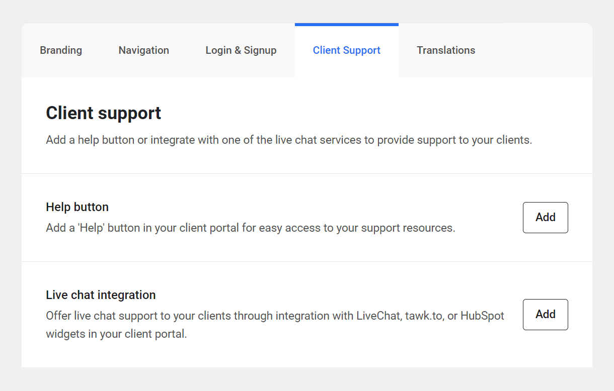 Support options in the Hub Client