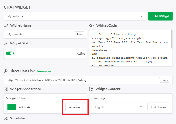 Edit chat widget appearance in Tawk.to account