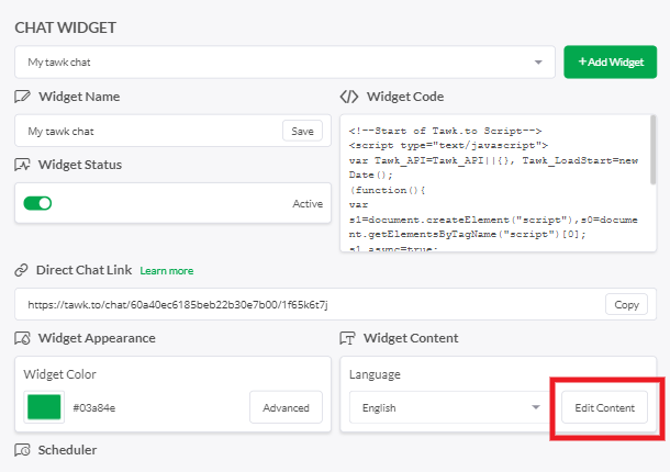 Edit chat widget content in Tawk.to account