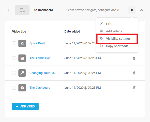 Playlist visibility settings in Integrated Video Tutorials