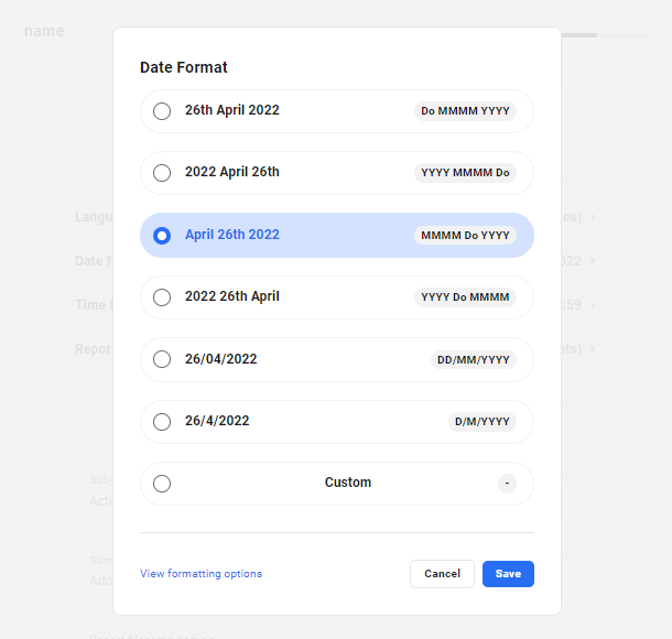Customize date format in Hub reports