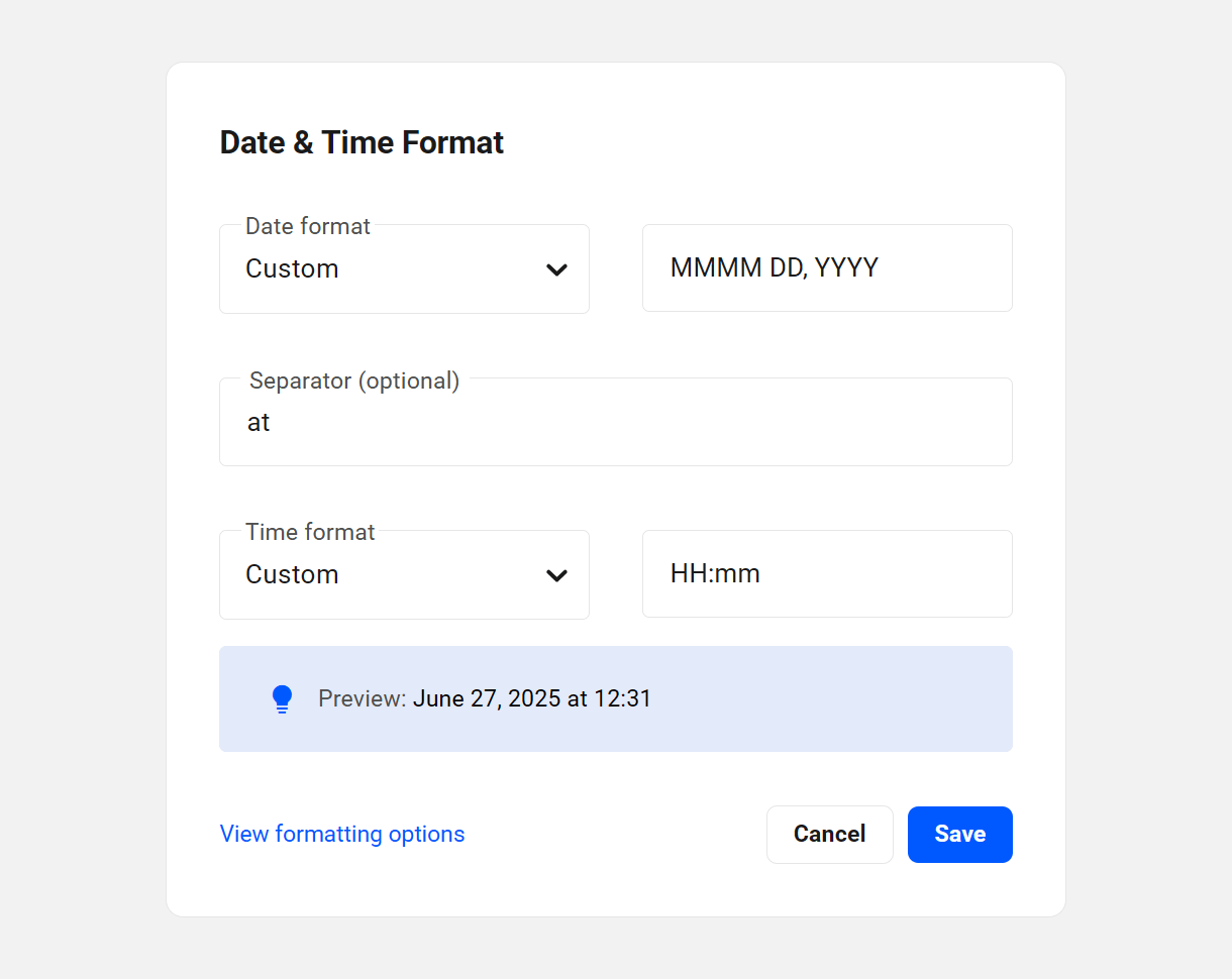 Customize date and time formats in Hub reports