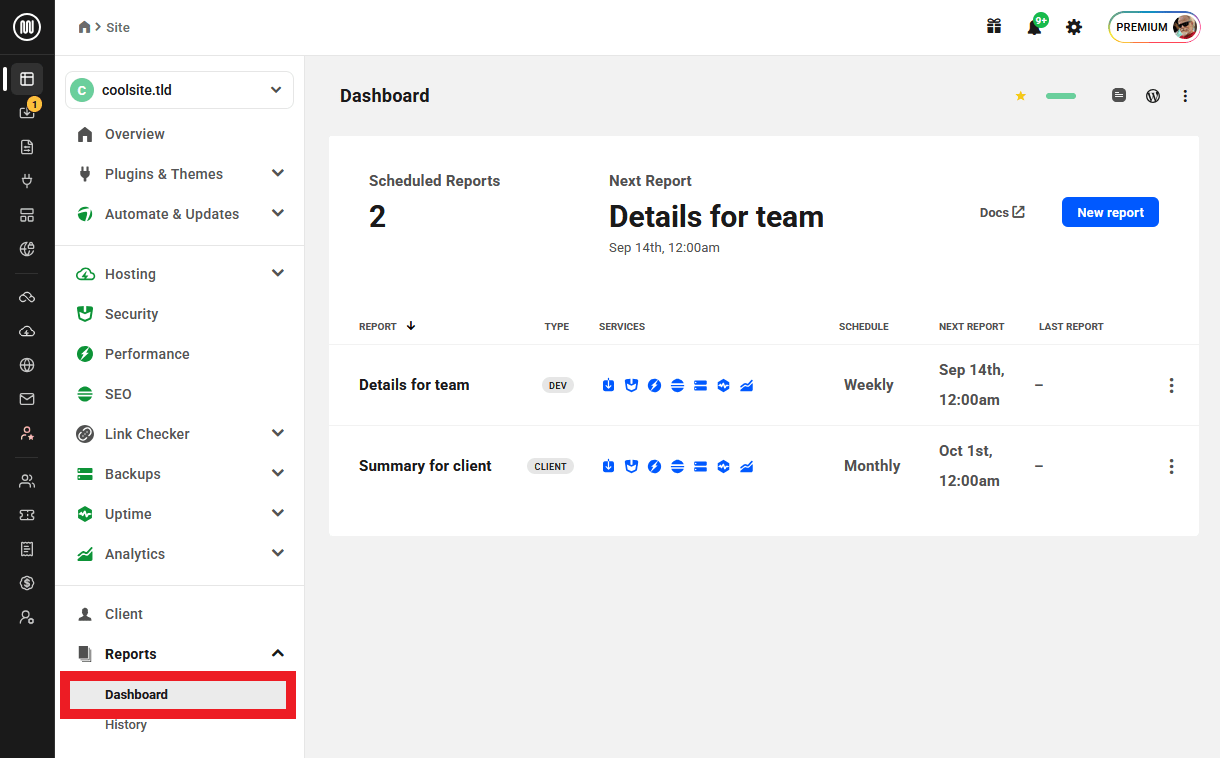 Access a site’s Reports module