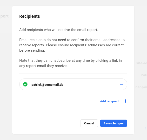 Add email recipients for a Hub report