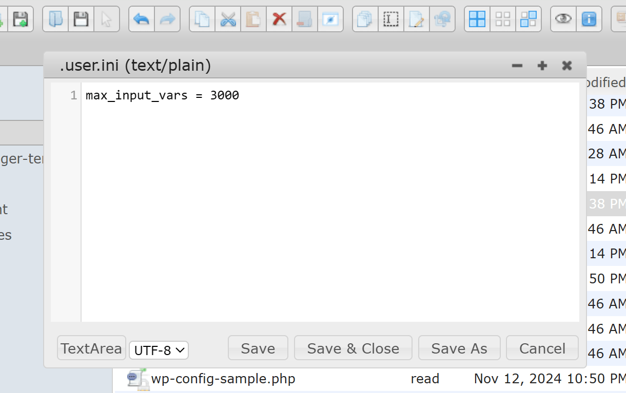 Edit a .user.ini file in WPMU DEV file manager
