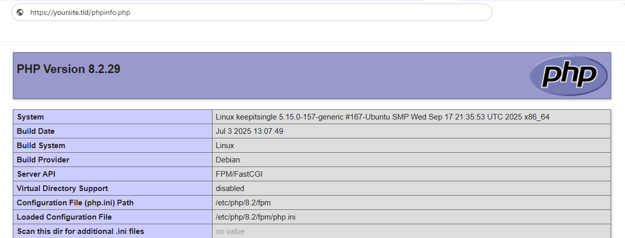 View php settings with phpinfo file
