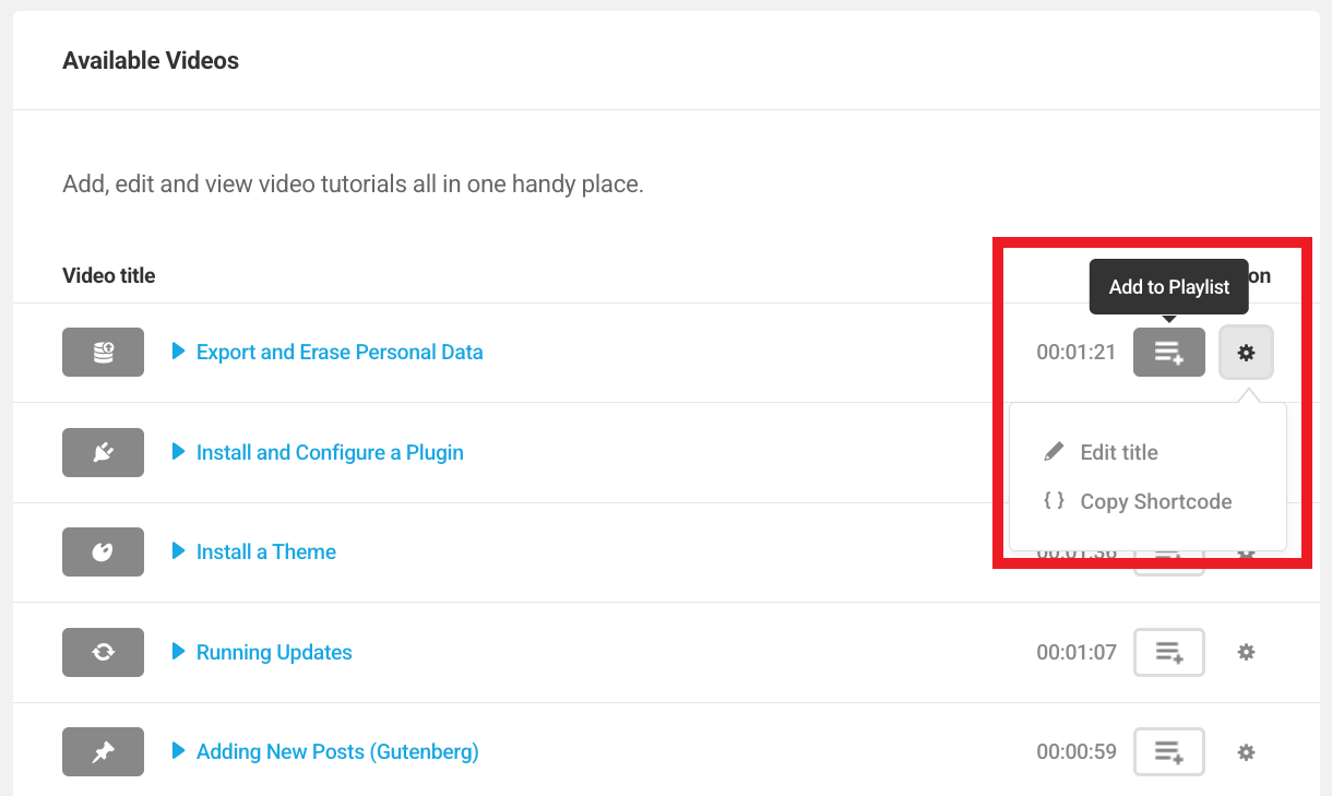 Quick edit buttons for videos