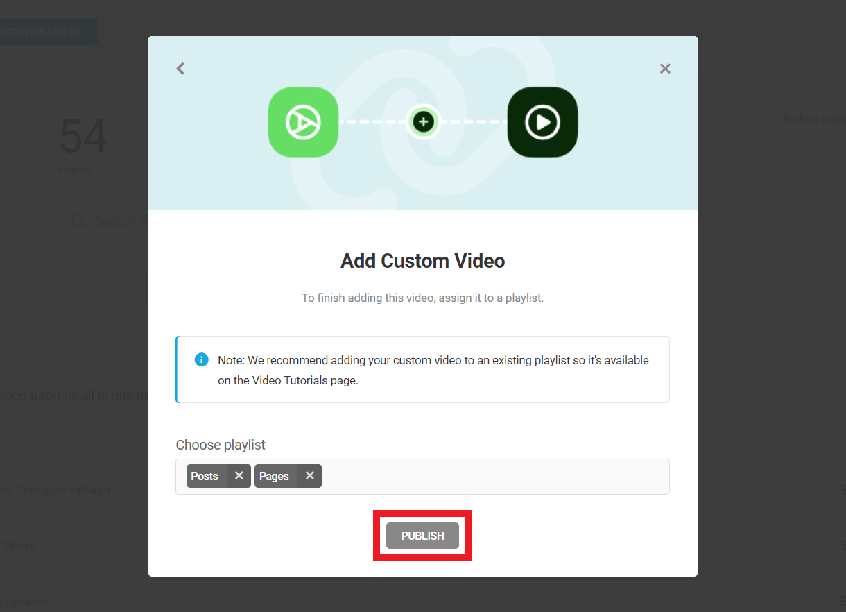 Add custom video to playlist in Integrated Video Tutorials