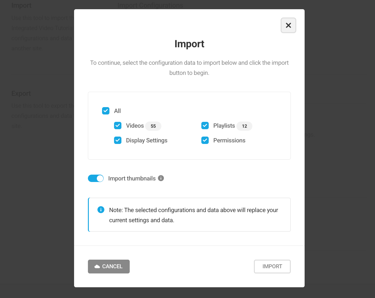 Video tutorials import options