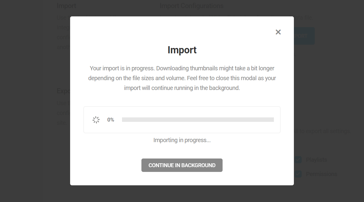 Import progress in Integrated Video Tutorials