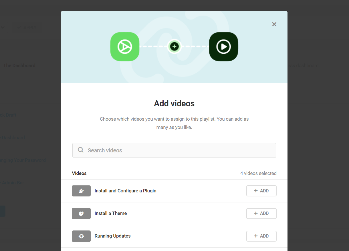 Select videos to add to playlist in Integrated Video Tutorials