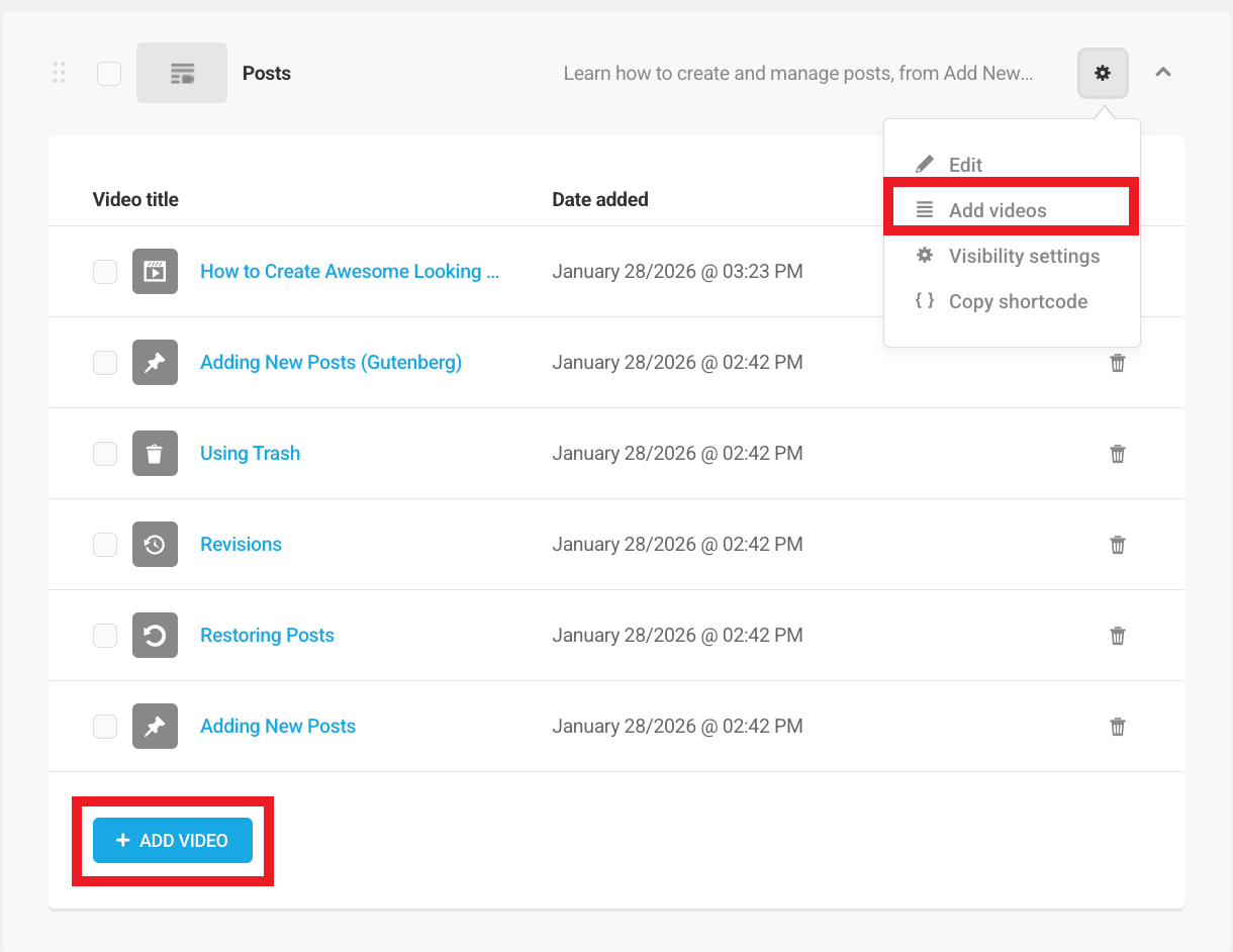 Add video to playlist in Integrated Video Tutorials