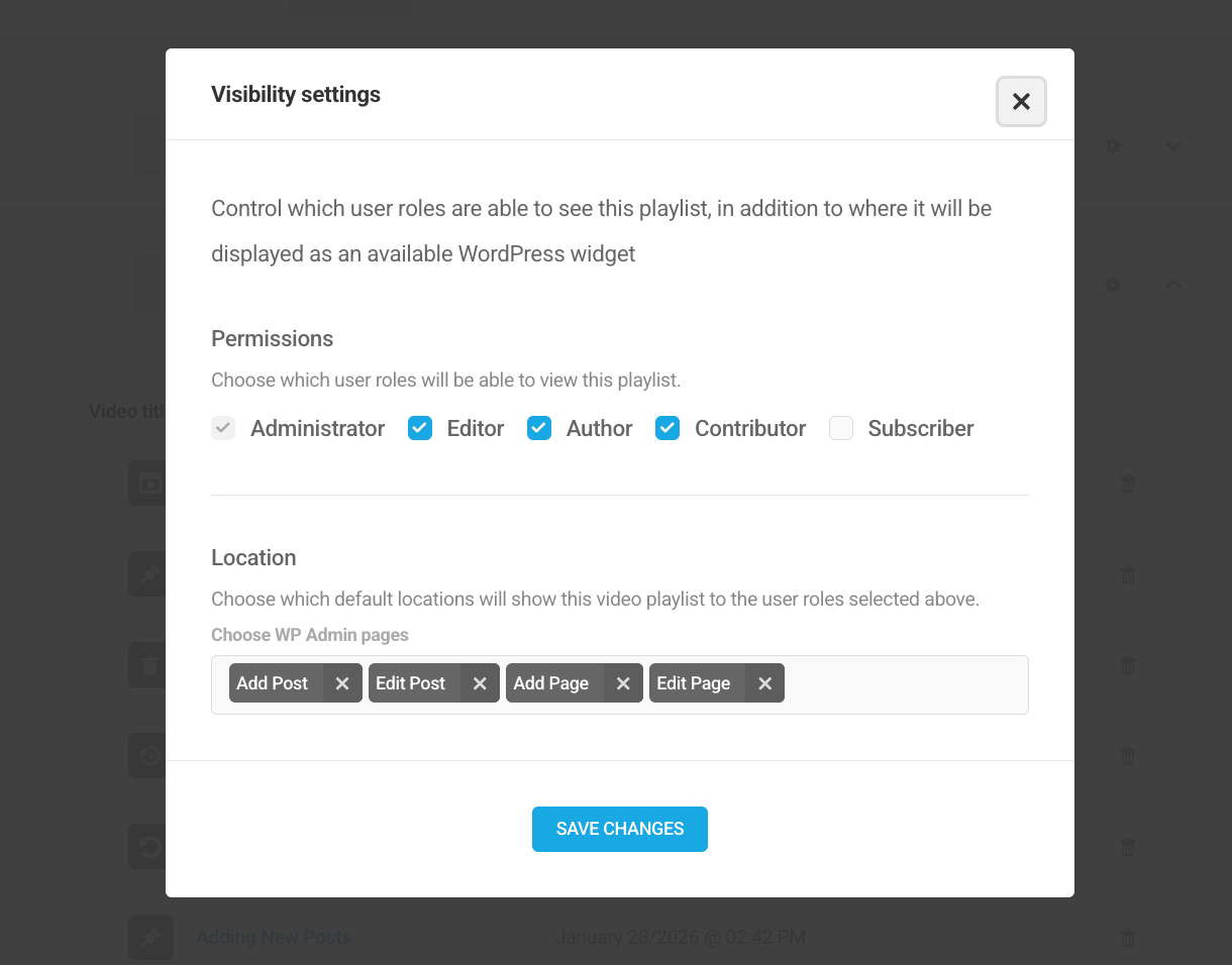 Edit playlist visibility settings in Integrated Video Tutorials