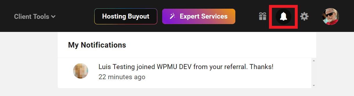 Hub notification for new referral signup