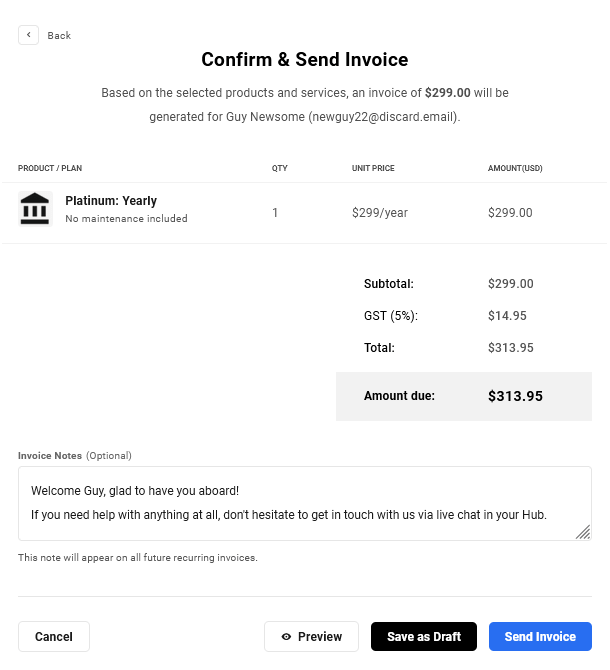 Confirm & send invoice in Client Billing