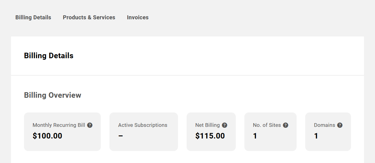 Client's billing overview in Client Billing