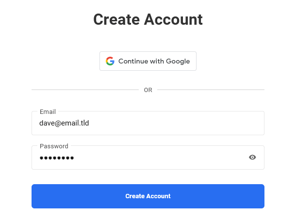 Account creation form in Client Billing