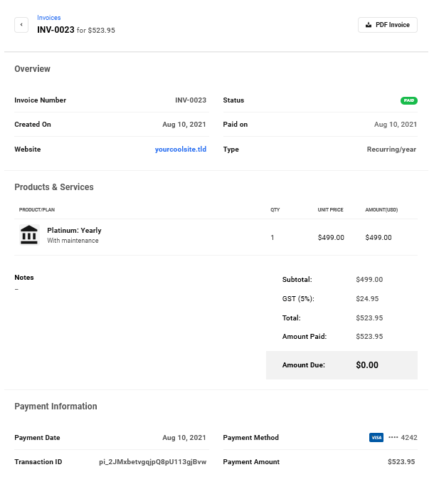 Invoice paid by client in Client Billing