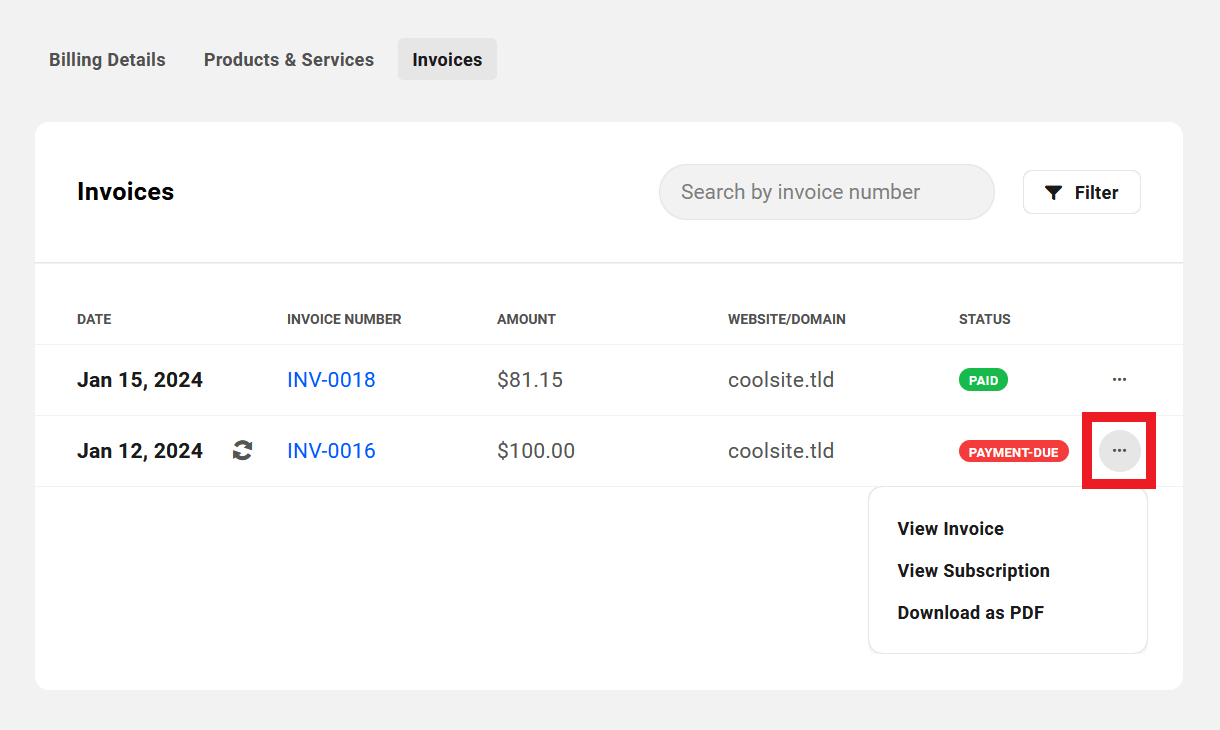 Client's invoice options in Client Billing