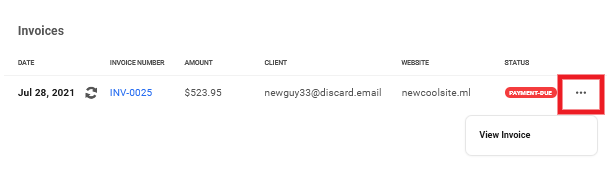 Invoice options in client's site billing in Client Billing