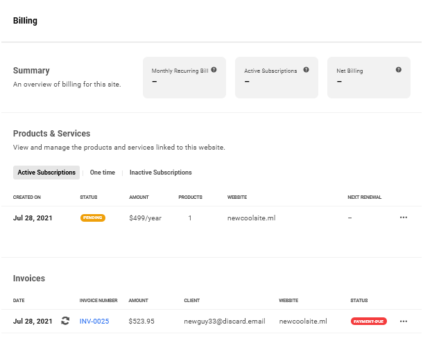 Client's site billing in Client Billing