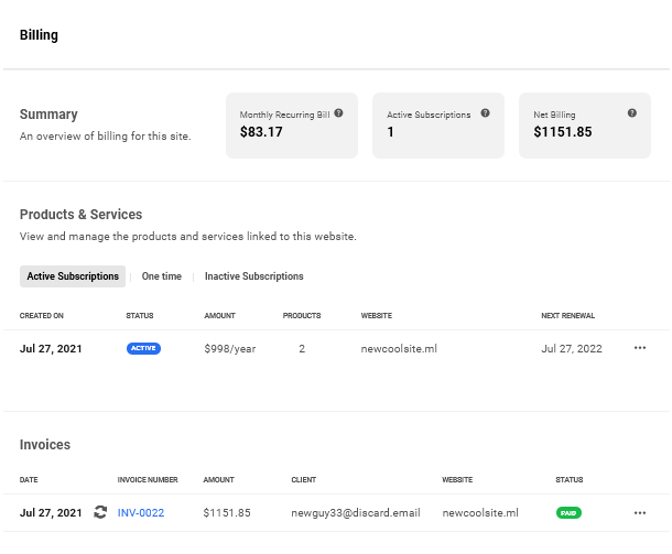 Client's site billing in Client Billing