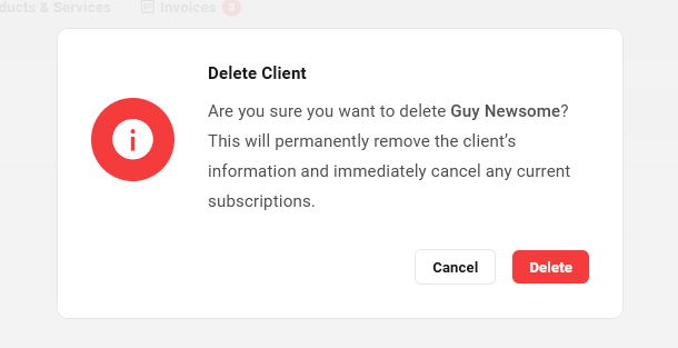Delete client confirmation in Client Billing