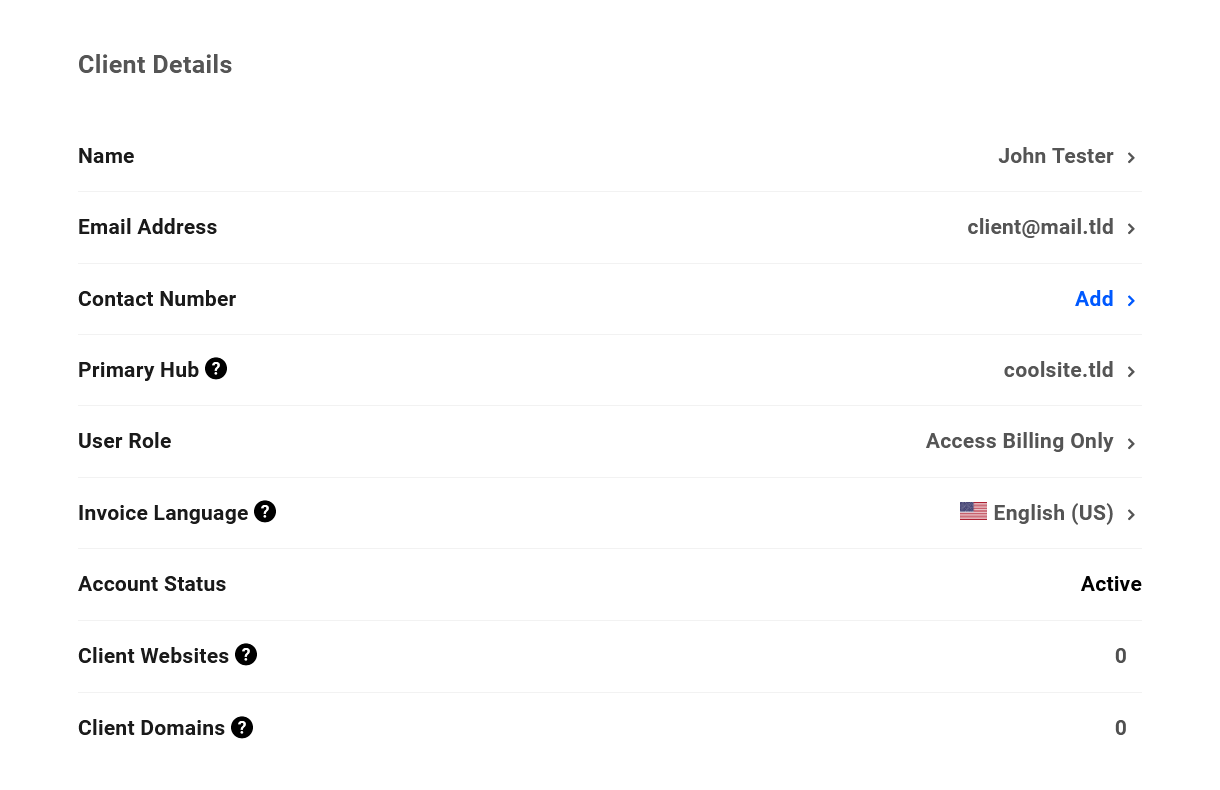 Client details in Client Billing