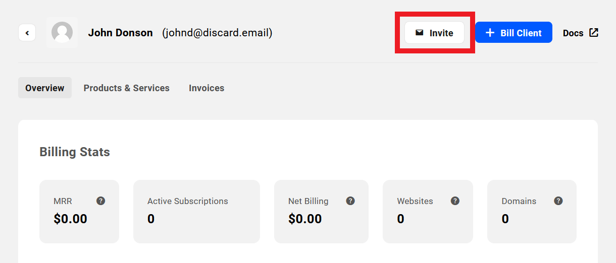 Invite client to Client Billing