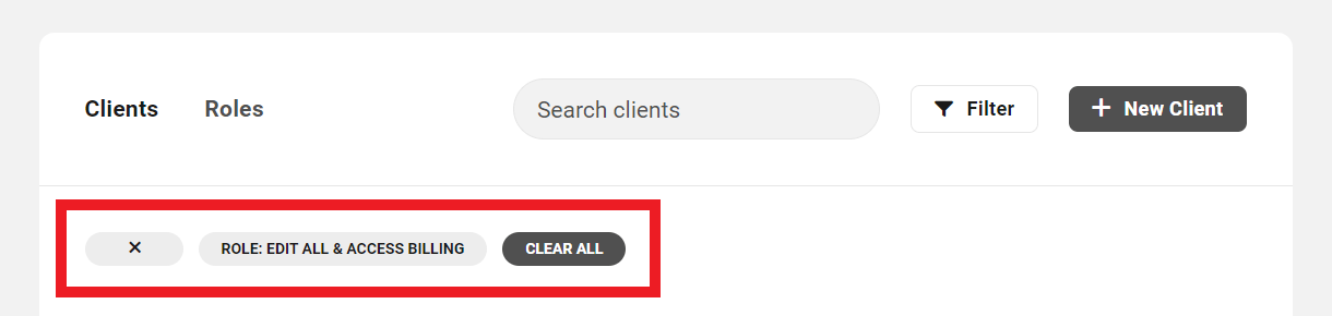 Clear filters in the Client Billing clients list