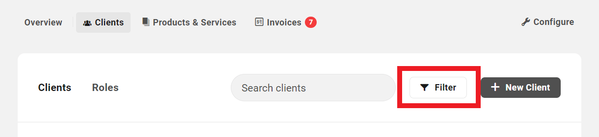 Filter the clients list in Client Billing