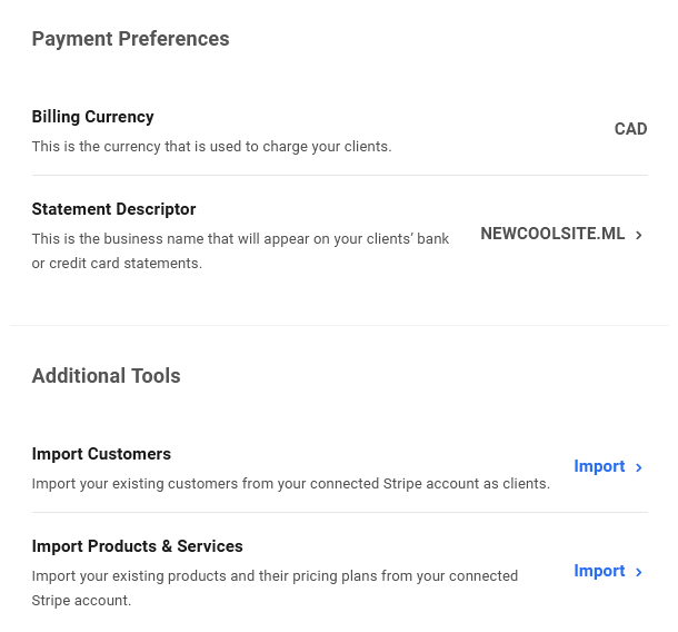 Account settings in Client Billing