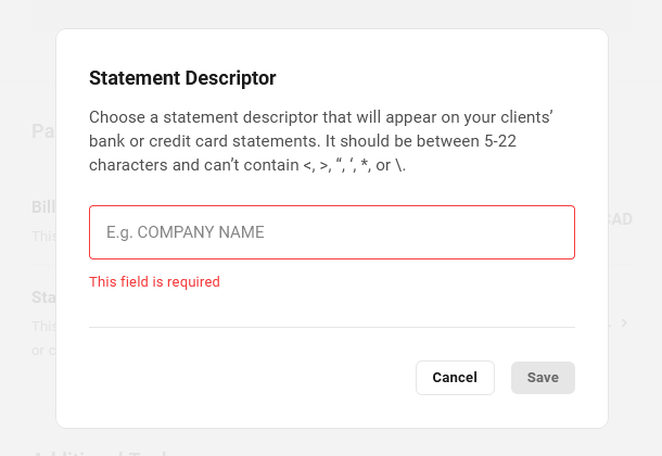 Statement Descriptor in Client Billing