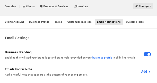 Customize emails in Client Billing