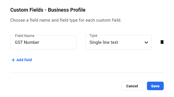 Create custom fields for business profile in Client Billing