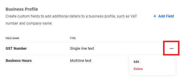 Edit or delete custom fields in Client Billing