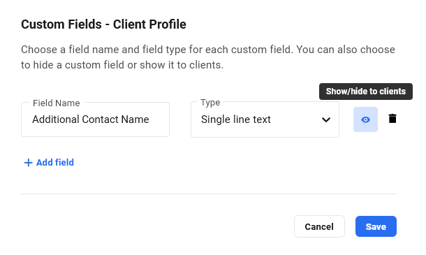 Create custom fields for client profiles in Client Billing