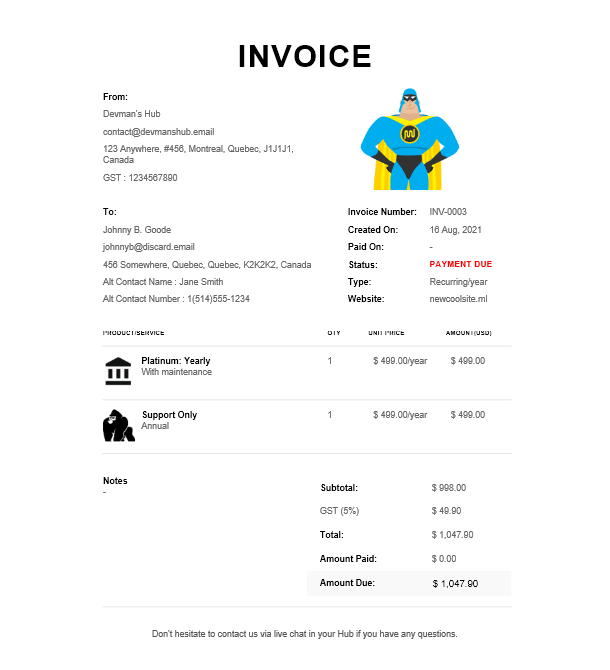Example invoice in Client Billing