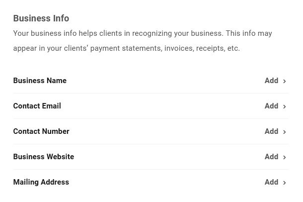 Business profile options in Client Billing