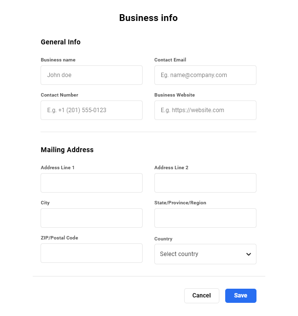 Add business info in Client Billing