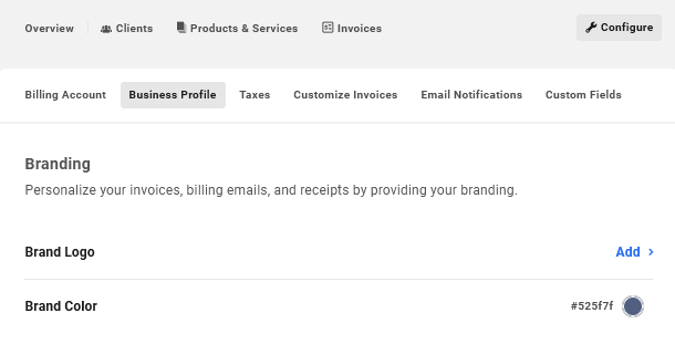 Business profile options in Client Billing